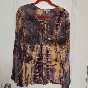 Umgee Purple and Yellow Tie-Dye Blouse